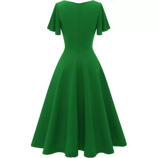HomRain Ruffle Sleeve Cocktail Dresses for Wedding Guest Fit and Flare Tea Length Party Dress