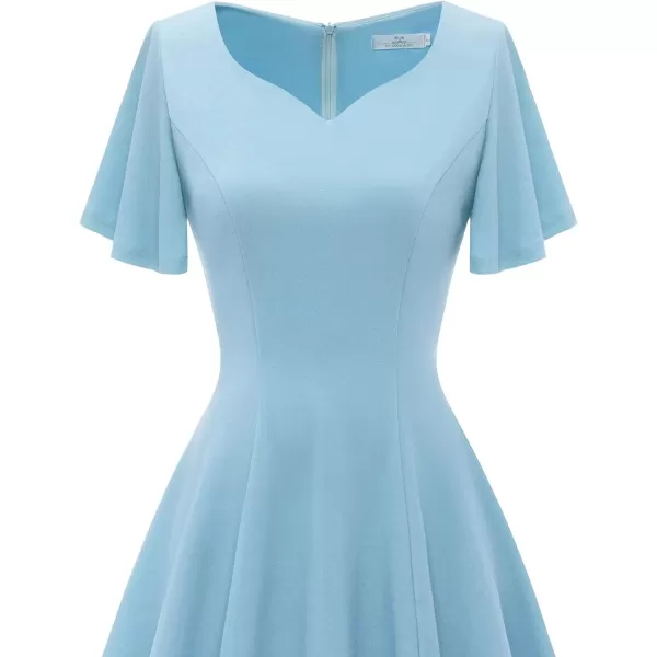 HomRain Ruffle Sleeve Cocktail Dresses for Wedding Guest Fit and Flare Tea Length Party Dress