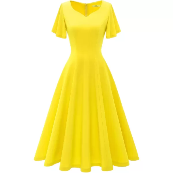 HomRain Ruffle Sleeve Cocktail Dresses for Wedding Guest Fit and Flare Tea Length Party Dress