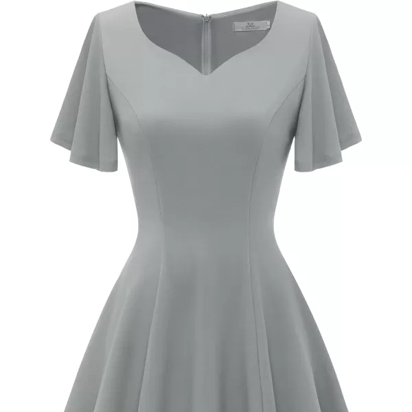 HomRain Ruffle Sleeve Cocktail Dresses for Wedding Guest Fit and Flare Tea Length Party Dress