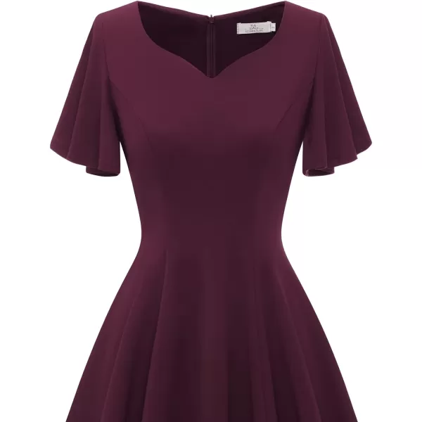 HomRain Ruffle Sleeve Cocktail Dresses for Wedding Guest Fit and Flare Tea Length Party Dress