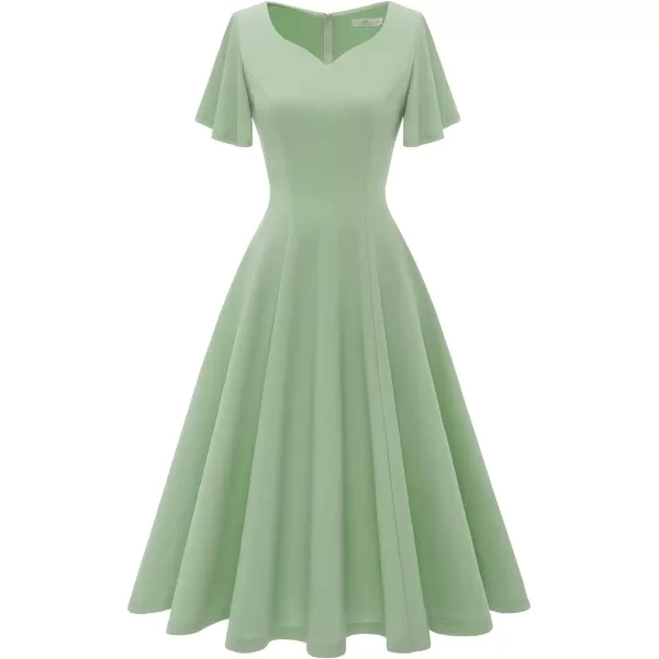 HomRain Ruffle Sleeve Cocktail Dresses for Wedding Guest Fit and Flare Tea Length Party Dress