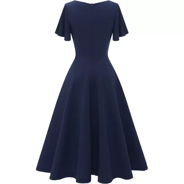 HomRain Ruffle Sleeve Cocktail Dresses for Wedding Guest Fit and Flare Tea Length Party Dress