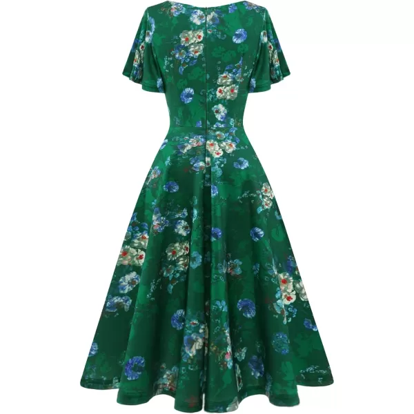 HomRain Ruffle Sleeve Cocktail Dresses for Wedding Guest Fit and Flare Tea Length Party Dress