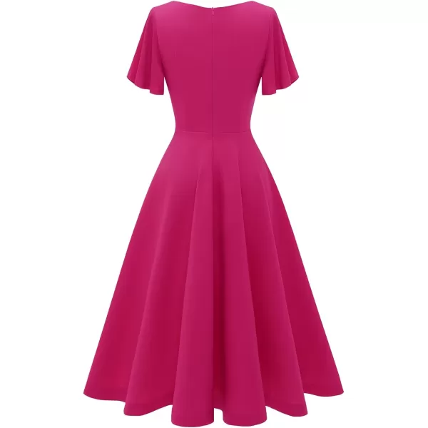 HomRain Ruffle Sleeve Cocktail Dresses for Wedding Guest Fit and Flare Tea Length Party Dress