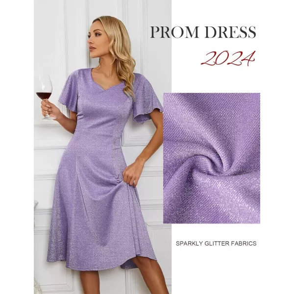 HomRain Ruffle Sleeve Cocktail Dresses for Wedding Guest Fit and Flare Tea Length Party Dress