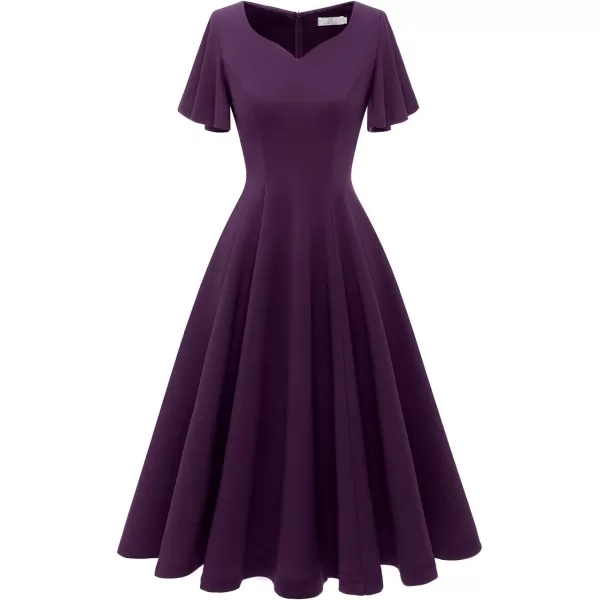 HomRain Ruffle Sleeve Cocktail Dresses for Wedding Guest Fit and Flare Tea Length Party Dress