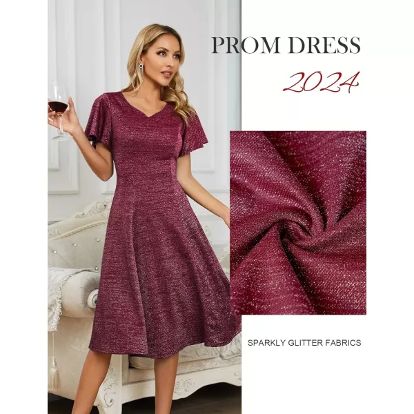 HomRain Ruffle Sleeve Cocktail Dresses for Wedding Guest Fit and Flare Tea Length Party Dress