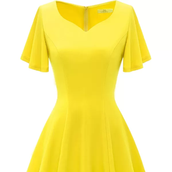HomRain Ruffle Sleeve Cocktail Dresses for Wedding Guest Fit and Flare Tea Length Party Dress