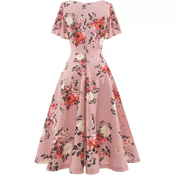 HomRain Ruffle Sleeve Cocktail Dresses for Wedding Guest Fit and Flare Tea Length Party Dress