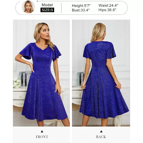 HomRain Ruffle Sleeve Cocktail Dresses for Wedding Guest Fit and Flare Tea Length Party Dress