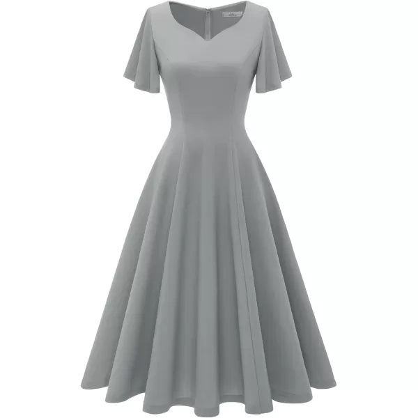 HomRain Ruffle Sleeve Cocktail Dresses for Wedding Guest Fit and Flare Tea Length Party Dress