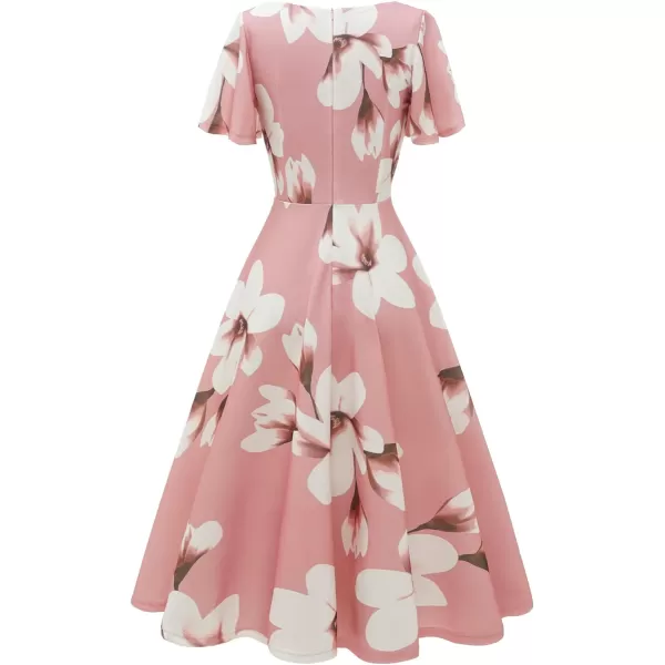 HomRain Ruffle Sleeve Cocktail Dresses for Wedding Guest Fit and Flare Tea Length Party Dress
