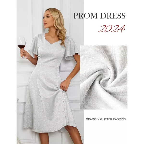 HomRain Ruffle Sleeve Cocktail Dresses for Wedding Guest Fit and Flare Tea Length Party Dress