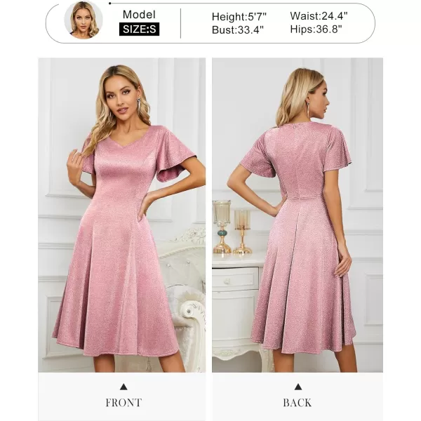 HomRain Ruffle Sleeve Cocktail Dresses for Wedding Guest Fit and Flare Tea Length Party Dress
