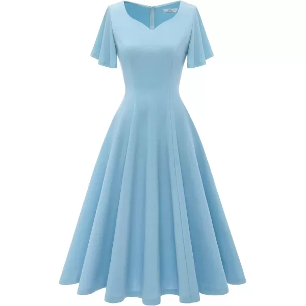 HomRain Ruffle Sleeve Cocktail Dresses for Wedding Guest Fit and Flare Tea Length Party Dress