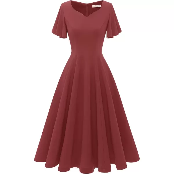 HomRain Ruffle Sleeve Cocktail Dresses for Wedding Guest Fit and Flare Tea Length Party Dress