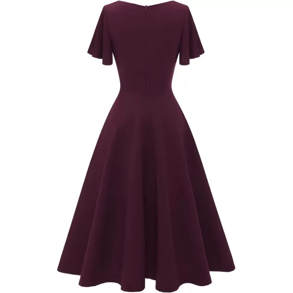HomRain Ruffle Sleeve Cocktail Dresses for Wedding Guest Fit and Flare Tea Length Party Dress