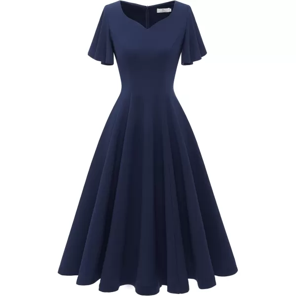 HomRain Ruffle Sleeve Cocktail Dresses for Wedding Guest Fit and Flare Tea Length Party Dress