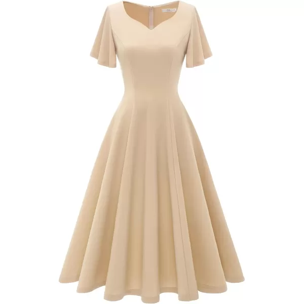 HomRain Ruffle Sleeve Cocktail Dresses for Wedding Guest Fit and Flare Tea Length Party Dress