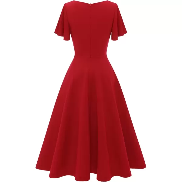 HomRain Ruffle Sleeve Cocktail Dresses for Wedding Guest Fit and Flare Tea Length Party Dress
