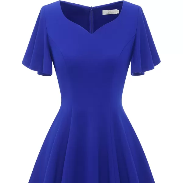 HomRain Ruffle Sleeve Cocktail Dresses for Wedding Guest Fit and Flare Tea Length Party Dress