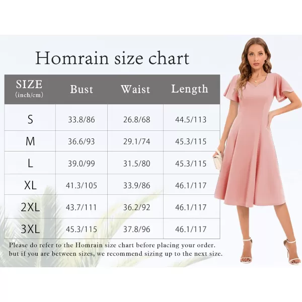 HomRain Ruffle Sleeve Cocktail Dresses for Wedding Guest Fit and Flare Tea Length Party Dress