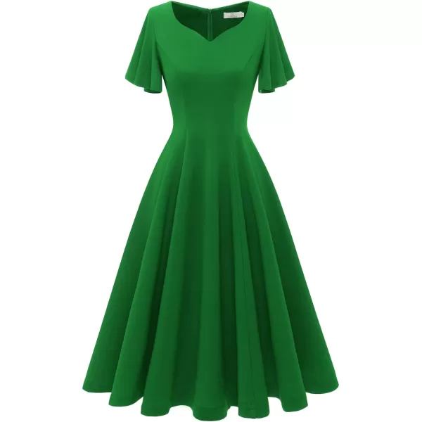 HomRain Ruffle Sleeve Cocktail Dresses for Wedding Guest Fit and Flare Tea Length Party Dress