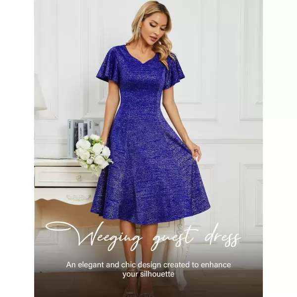 HomRain Ruffle Sleeve Cocktail Dresses for Wedding Guest Fit and Flare Tea Length Party Dress
