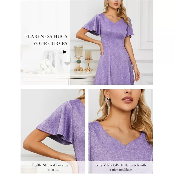 HomRain Ruffle Sleeve Cocktail Dresses for Wedding Guest Fit and Flare Tea Length Party Dress
