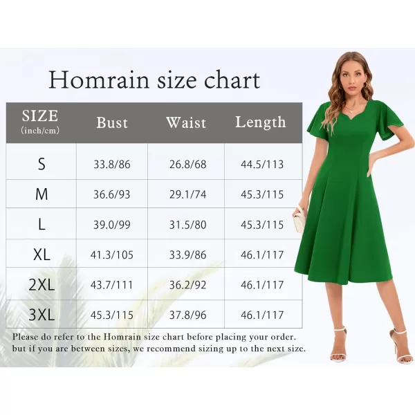 HomRain Ruffle Sleeve Cocktail Dresses for Wedding Guest Fit and Flare Tea Length Party Dress