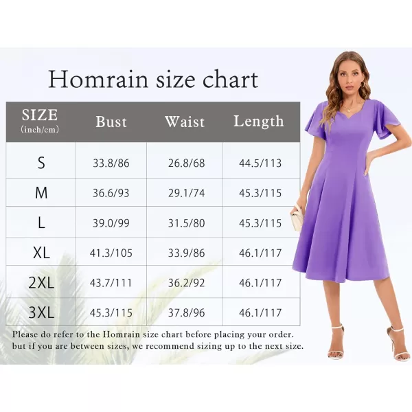HomRain Ruffle Sleeve Cocktail Dresses for Wedding Guest Fit and Flare Tea Length Party Dress