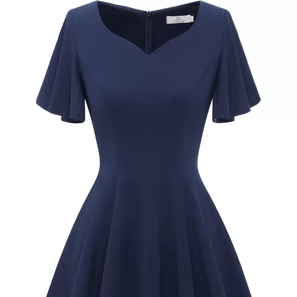 HomRain Ruffle Sleeve Cocktail Dresses for Wedding Guest Fit and Flare Tea Length Party Dress