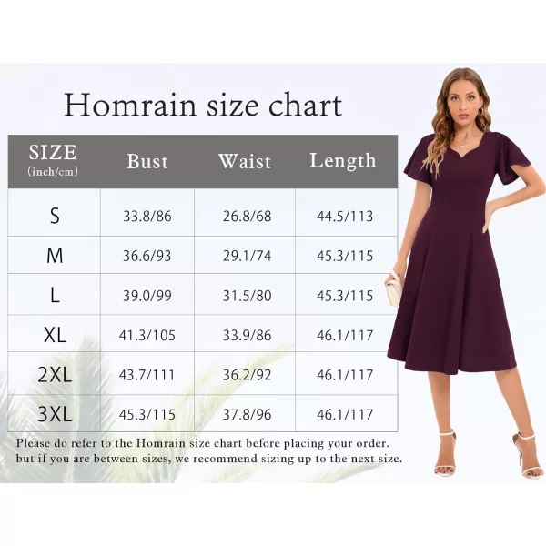 HomRain Ruffle Sleeve Cocktail Dresses for Wedding Guest Fit and Flare Tea Length Party Dress