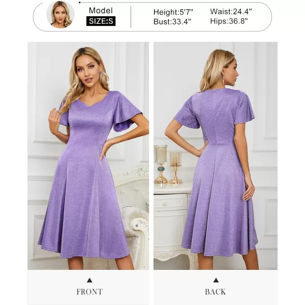 HomRain Ruffle Sleeve Cocktail Dresses for Wedding Guest Fit and Flare Tea Length Party Dress