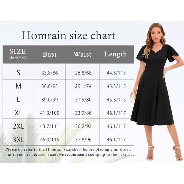 HomRain Ruffle Sleeve Cocktail Dresses for Wedding Guest Fit and Flare Tea Length Party Dress