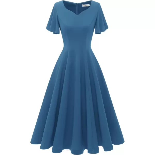 HomRain Ruffle Sleeve Cocktail Dresses for Wedding Guest Fit and Flare Tea Length Party Dress