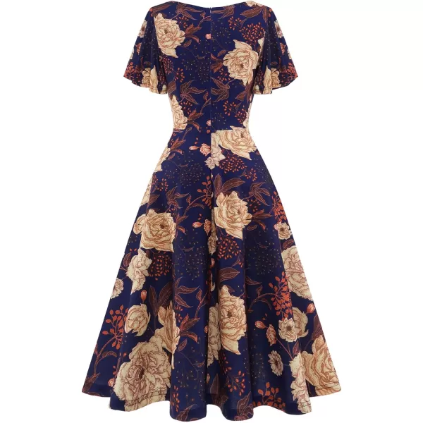 HomRain Ruffle Sleeve Cocktail Dresses for Wedding Guest Fit and Flare Tea Length Party Dress