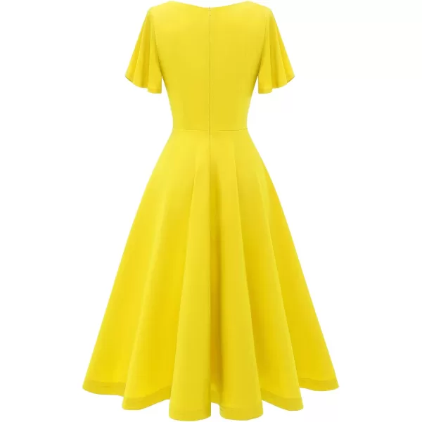 HomRain Ruffle Sleeve Cocktail Dresses for Wedding Guest Fit and Flare Tea Length Party Dress