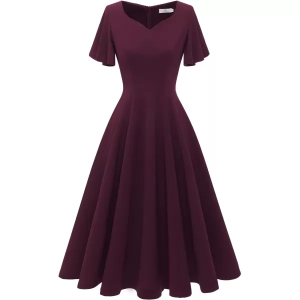 HomRain Ruffle Sleeve Cocktail Dresses for Wedding Guest Fit and Flare Tea Length Party Dress