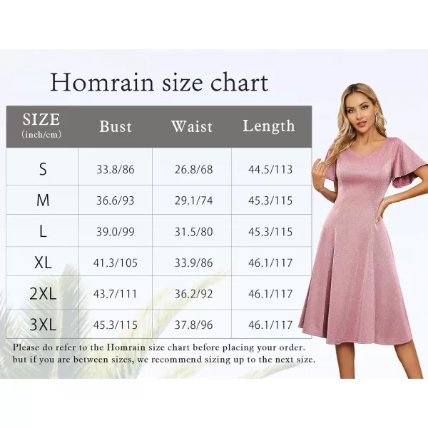 HomRain Ruffle Sleeve Cocktail Dresses for Wedding Guest Fit and Flare Tea Length Party Dress