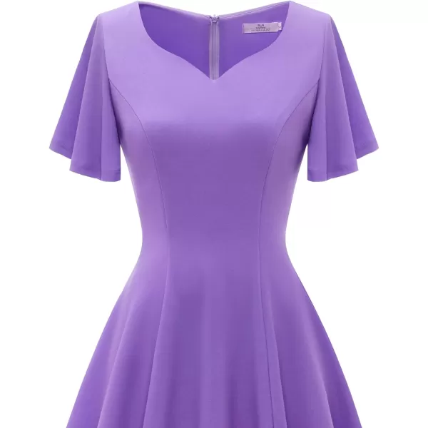 HomRain Ruffle Sleeve Cocktail Dresses for Wedding Guest Fit and Flare Tea Length Party Dress