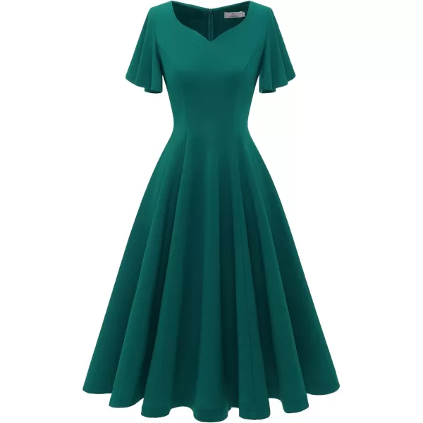 HomRain Ruffle Sleeve Cocktail Dresses for Wedding Guest Fit and Flare Tea Length Party Dress