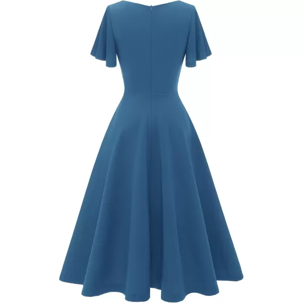 HomRain Ruffle Sleeve Cocktail Dresses for Wedding Guest Fit and Flare Tea Length Party Dress