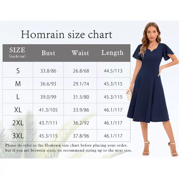 HomRain Ruffle Sleeve Cocktail Dresses for Wedding Guest Fit and Flare Tea Length Party Dress