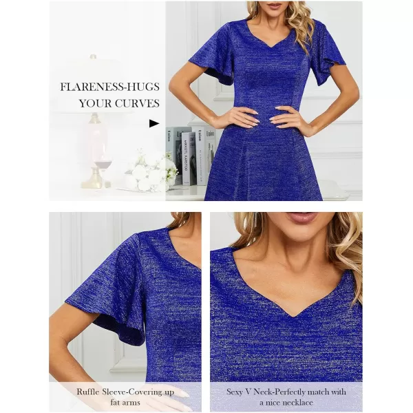HomRain Ruffle Sleeve Cocktail Dresses for Wedding Guest Fit and Flare Tea Length Party Dress
