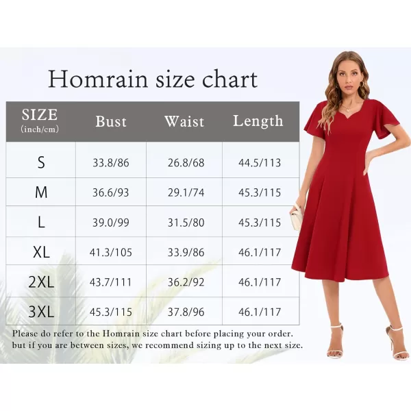 HomRain Ruffle Sleeve Cocktail Dresses for Wedding Guest Fit and Flare Tea Length Party Dress