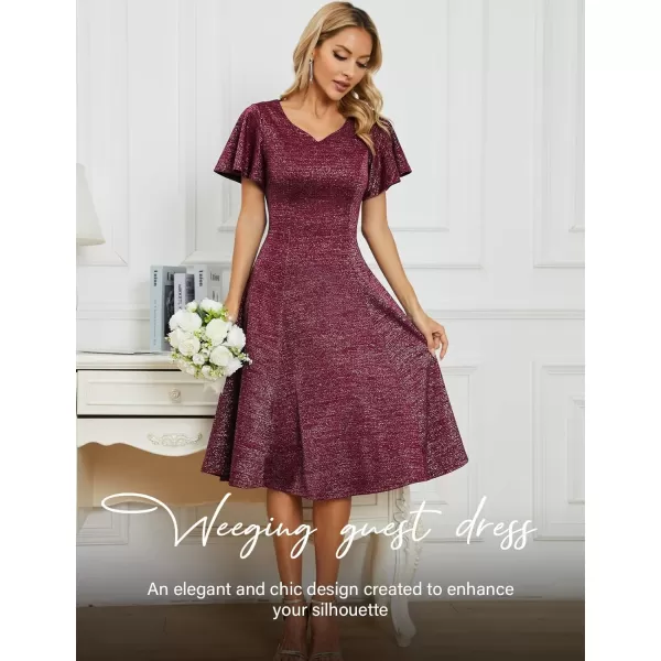HomRain Ruffle Sleeve Cocktail Dresses for Wedding Guest Fit and Flare Tea Length Party Dress