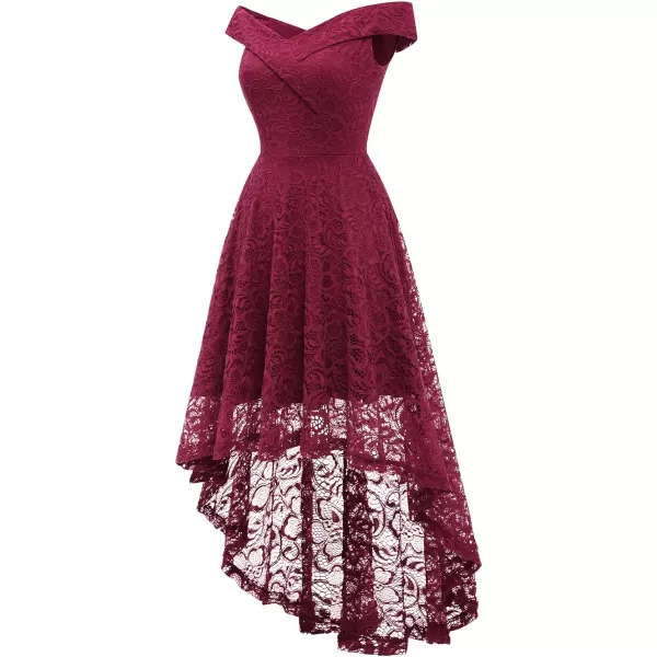 HomRain Women's Elegant Floral Lace Dress Off The Shoulder High Low Hem Dresses for Wedding for Cocktail for Party