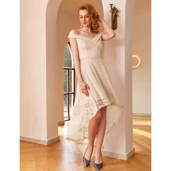 HomRain Women's Elegant Floral Lace Dress Off The Shoulder High Low Hem Dresses for Wedding for Cocktail for Party